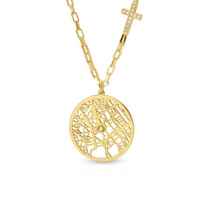 Precious Spot Map Necklace with Diamond Cross [18K Gold Vermeil]