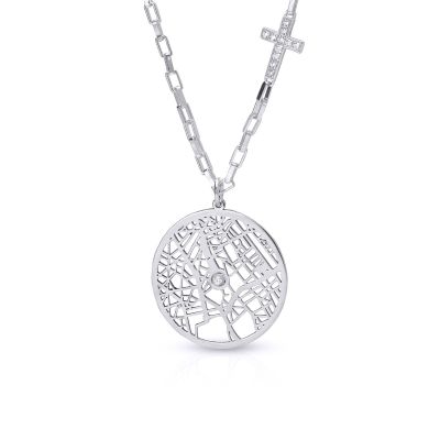 Precious Spot Map Necklace with Diamond Cross [Sterling Silver]
