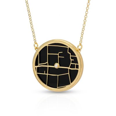Besonderer Ort Onyx Karten Halskette [750er Gold Vermeil]