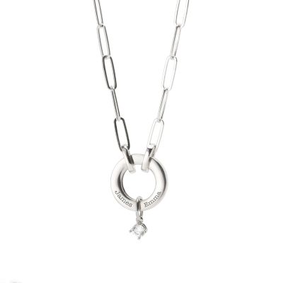 Family Circle Link Chain Name Necklace with 0.5ct Diamond [Sterling Silver]