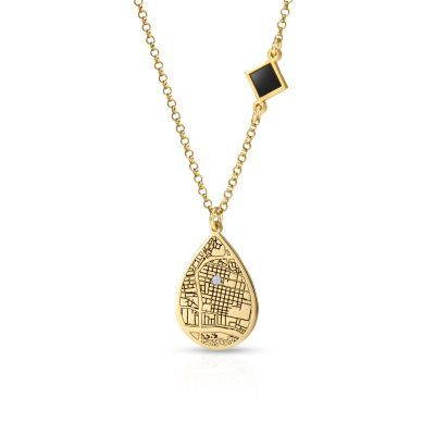 Geliebter Ort Gravierte Kartenkette mit Nano-Bibel [750er Gold Vermeil]
