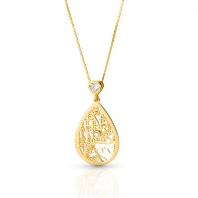 Cherished Spot Map Necklace with Heart Diamond [14 Karat Gold]