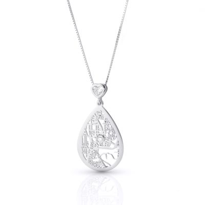 Cherished Spot Map Necklace with Heart Diamond [14 Karat White Gold]