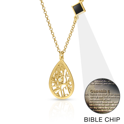 Collier Carte Endroit Chéri Avec Nano Bible [Vermeil 18ct]