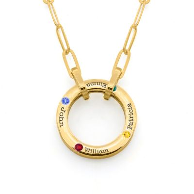 Collar Personalizado de Cadena de Eslabones Círculo Familiar Grande con Piedras de Nacimiento [Oro Vermeil de 18K]