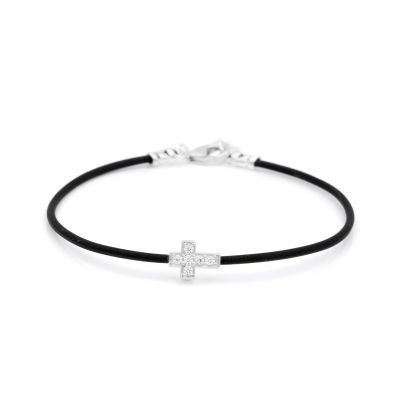 Crystal Cross Bracelet - Black Cord [Sterling Silver]