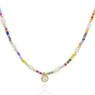 Colorful Pearl Diamond Necklace [14 Karat Gold]