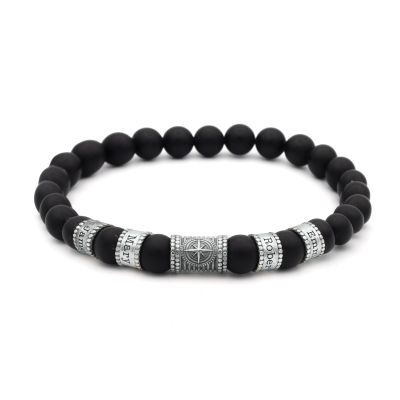 Compass Women Name Bracelet With Black Onyx Stones [Sterling Silver]