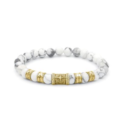 Compass Diamond Name Bracelet - Howlite [18K Gold Vermeil]