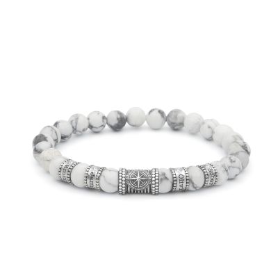 Kompass Armband mit Diamanten und Gravur - Howlite [Sterlingsilber]