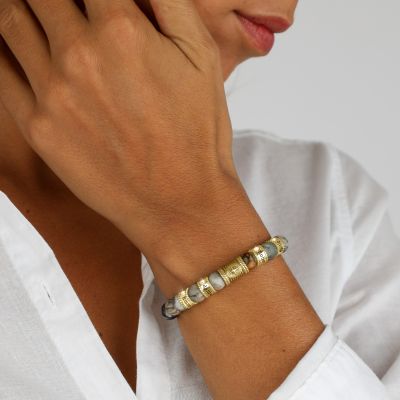 Kompass Diamant Namensarmband aus Picasso Jaspis [Sterlingsilber]