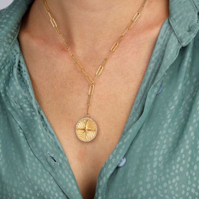 Collier Médaillon Boussole avec Prénoms [Plaqué Or 18ct]