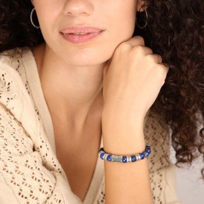 Bracelet Boussole en Lapis Lazuli avec Prénoms pour Femme [Argent 925]
