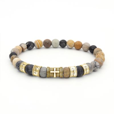 Cross Women Name Bracelet With Picasso Jasper Stones [18K Gold Vermeil]