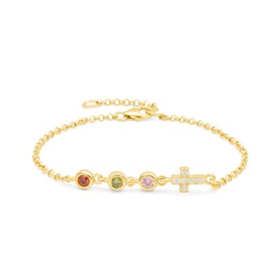 Verzauberte Sterne Geburtsstein-Armband mit Kreuz Charm [750er vergoldet]