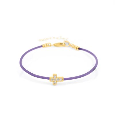 Crystal Cross Bracelet - Purple Cord [18K Gold Plated]