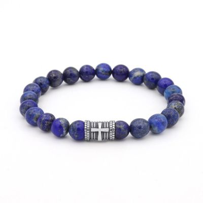 Bracelet Lapis Lazuli avec Croix pour Homme