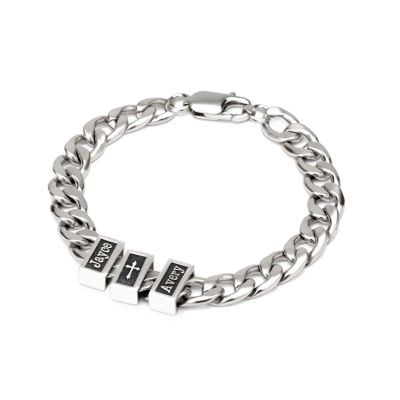 Cuban Link Chain Name Bracelet With Cross