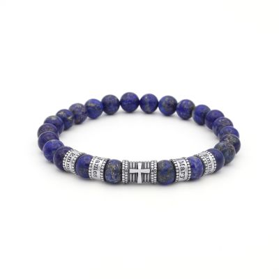 Bracelet Lapis Lazuli Prénom avec Croix pour Homme 