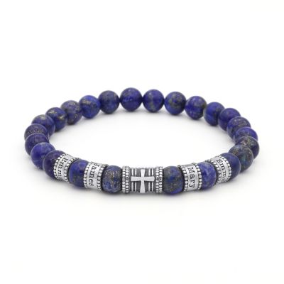 Kruis Mannen Naam Armband met Lapis Lazuli Stenen