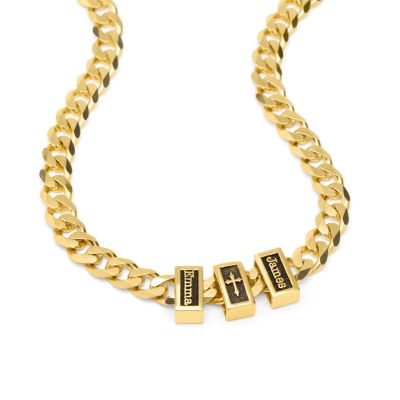 Cross Cuban Link Chain With Names - 18K Gold Vermeil