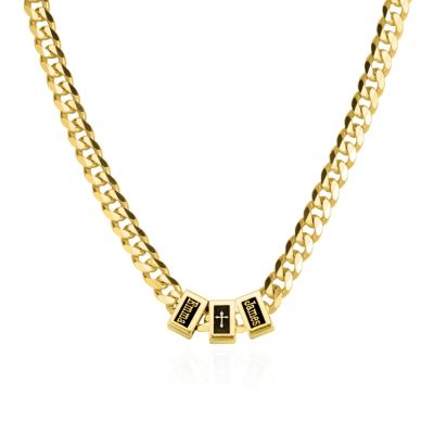 Chaîne Croix à Maillons Cubains avec Prénoms - 5mm [Vermeil 18ct]