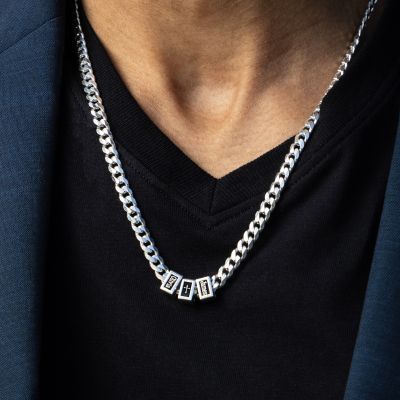 Kubanische Panzerkette mit Namen und Kreuz Charm - 5mm [Sterlingsilber]