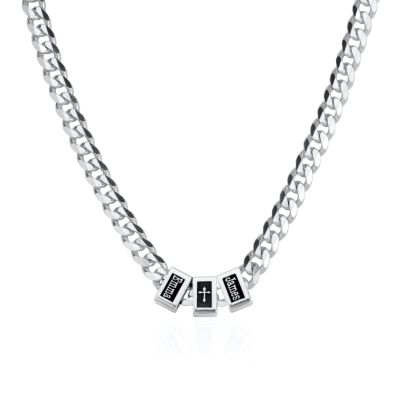 Kubanische Panzerkette mit Namen und Kreuz Charm - 5mm [Sterlingsilber]