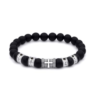 Cross Men Name Bracelet with 0.20 ct Black Diamonds - Black Onyx