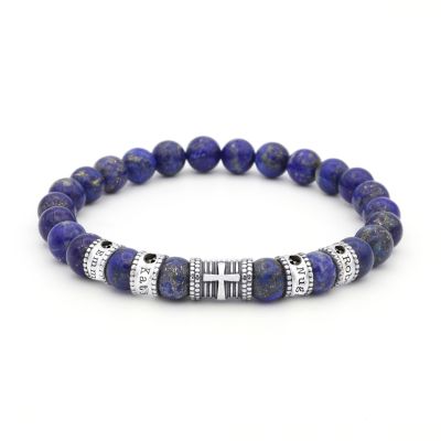Cross Men Name Bracelet with 0.20 ct Black Diamonds - Lapis Lazuli