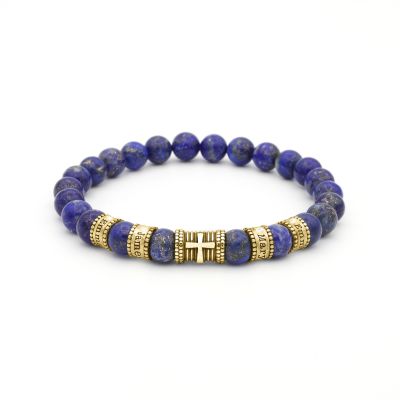 Cross Diamond Name Bracelet - Lapis Lazuli [18K Gold Vermeil]