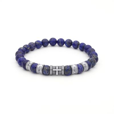Cross Diamond Name Bracelet - Lapis Lazuli [Sterling Silver]