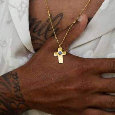 Cross Necklace with Nano Bible for Men - 18K Gold Plated