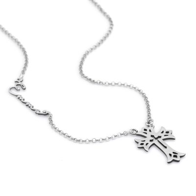 Cross Signature Name Necklace [Sterling Silver]