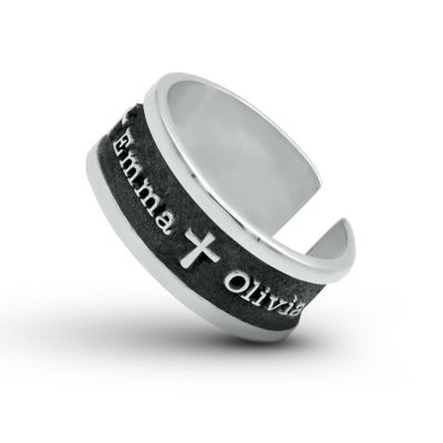 Cross Ring with Names for Men - Sterling Silver