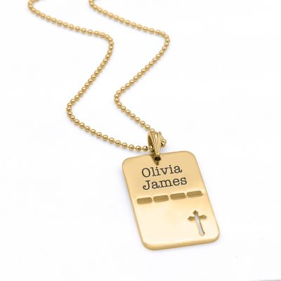 Serenity Cross Tag Name Pendant [18K Gold Plated]