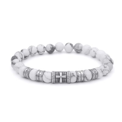 Kreuz Namensarmband mit Diamanten aus Howlith [Sterlingsilber]