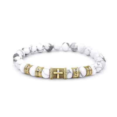 Cross Women Name Bracelet With Howlite Stones [18K Gold Vermeil]