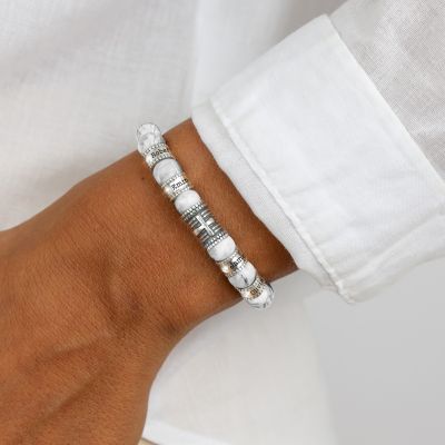 Kreuz Namensarmband mit Diamanten aus Howlith [Sterlingsilber]