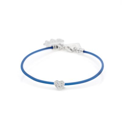Ties of Heart Crystal Bracelet  - Blue Cord [Sterling Silver]