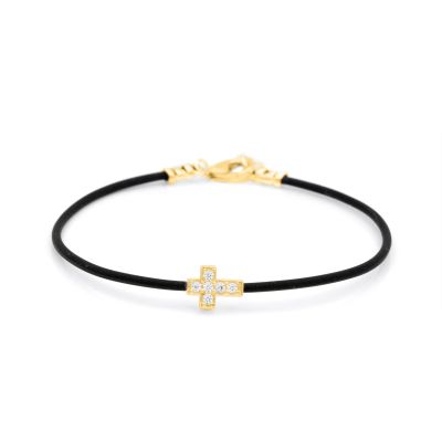 Crystal Cross Bracelet - Black Cord [18K Gold Plated]