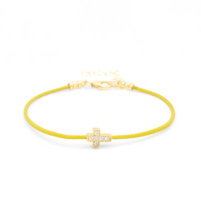 Crystal Cross Bracelet - Yellow Cord [18K Gold Plated]