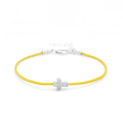 Crystal Cross Bracelet  - Yellow Cord [Sterling Silver]