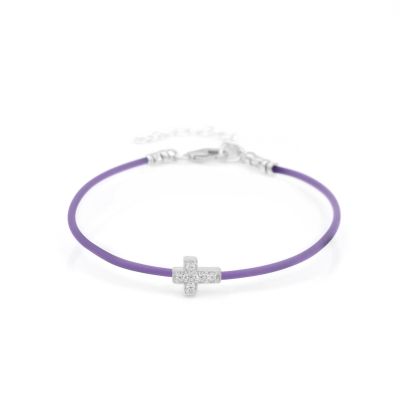 Crystal Cross Bracelet - Purple Cord [Sterling Silver]