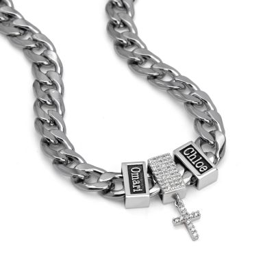 Crystal Cross Cuban Link Chain with Names