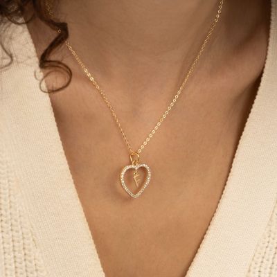 Crystal Heart Initial Necklace [18K Gold Plated]