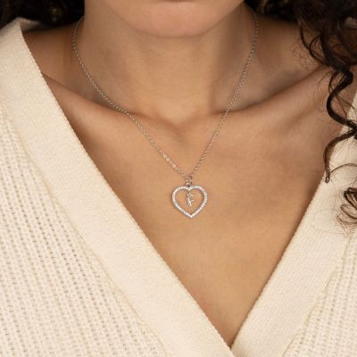 Crystal Heart Initial Necklace [Sterling Silver]