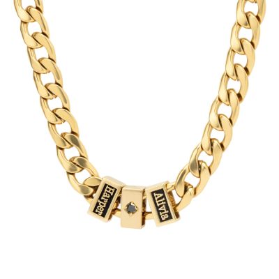 Cuban Link Chain Name Necklace with Black Diamond [18K Gold Plated]