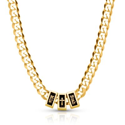 Cross Cuban Link Chain With Names - 18K Gold Vermeil