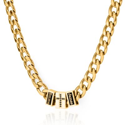 Diamond Cross Cuban Link Chain With Names [18K Gold Plated]